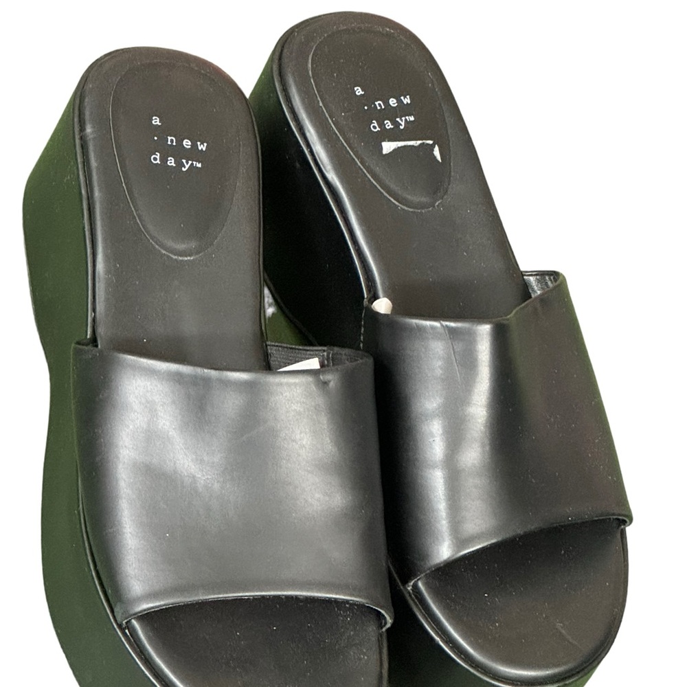 Ladies Black Open Toe Platform Slide Sandals Shoe… - image 2